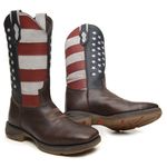 BOTA MASCULINA TEXANA COURO DE CABEÇA BANDEIRA USA