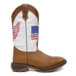 BOTA MASCULINA TEXANA COURO RÚSTICO CARAMELO - BRANCO BORDADO USA