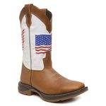 BOTA MASCULINA TEXANA COURO RÚSTICO CARAMELO - BRANCO BORDADO USA