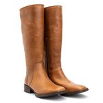 Bota Feminina Montaria em Couro Caramelo Solado em Borracha Pré-Frezado