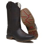 Bota Masculina Texana em Couro Rustico Fosco Café Cano Alto solado Bicomponente Jump 