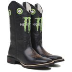 BOTA MASCULINA INFANTIL EM COURO LÁTEGO PRETO BORDADO MONSTER