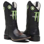 BOTA MASCULINA INFANTIL EM COURO LÁTEGO PRETO BORDADO MONSTER