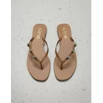 Chinelo Rasteirinha Miami em Couro Caramelo com Metais Orgânicos - Áine