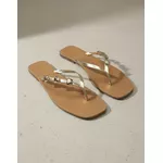 Chinelo Rasteirinha Miami em Couro Ouro Light com Metais Orgânicos - Áine
