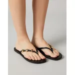 Chinelo Rasteirinha Miami em Couro Preto com Metais Orgânicos - Áine