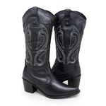Bota Texas Western Feminina em Couro Preto - Perlatto