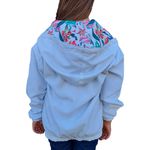 Blusa Tactel Dupla Face com Zíper, 2 Bolsos, Capuz Regulável, Jaqueta Corta Vento Tactel Branco e Estampa Florida