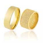 Aliança em Ouro 18K Cravejada com Pedras