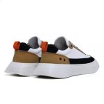 Tênis Masculino Couro Tricolor Branco Preto e Taupe