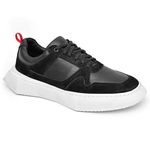 Tênis Masculino Couro Preto Recortes Nobuck Preto