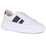 Tênis Masculino Couro Branco Tricolor Duas Listras 