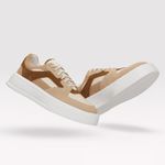 Tênis Masculino Couro Tricolor Branco Bege Marrom