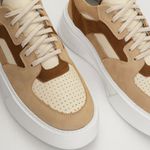 Tênis Masculino Couro Tricolor Branco Bege Marrom