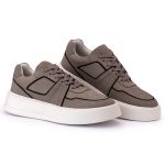 Sneaker Mascullino Couro Cinza com Recortes Preto