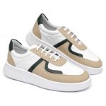 Tênis Masculino Couro Tricolor Branco Off Verde