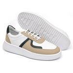 Tênis Masculino Couro Tricolor Branco Off Verde