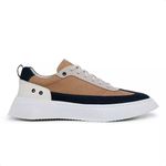 Tênis Casual Masculino Fly Couro Taupe Marinho Off White