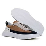 Tênis Casual Masculino Fly Couro Taupe Marinho Off White