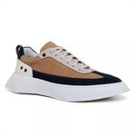 Tênis Casual Masculino Fly Couro Taupe Marinho Off White