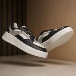 Tênis Masculino Couro Tricolor Branco Preto e Cinza