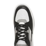 Tênis Masculino Couro Tricolor Branco Preto e Cinza