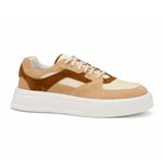 Tênis Masculino Couro Tricolor Branco Bege Marrom