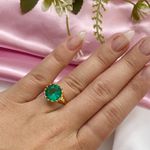 Anel Solitario Banhado A Ouro Grade com Pedra Zirconia Verde Agua 