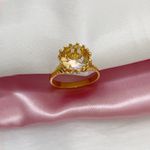 Anel Solitario Banhado a Ouro Grande Com Pedra de Zirconia Rose 