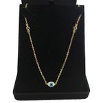 Colar 75 cm olho grego azul claro banhado a ouro 