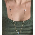 Colar 75 cm olho grego azul claro banhado a ouro 