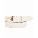 CINTO BLAIR EM COURO OFF WHITE COM FIVELA TRIANGULAR DOURADA