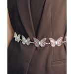 CINTO LILLY METÁLICO PRATA BORBOLETA E TURQUESA