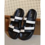 PAPETE SARAH COURO PRETO E OFF WHITE