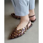 SLINGBACK OLÍVIA COURO MARROM E DOURADO