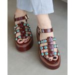 SANDÁLIA FLATFORM LARA COURO MARROM E TURQUESA