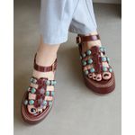 SANDÁLIA FLATFORM LARA COURO MARROM E TURQUESA