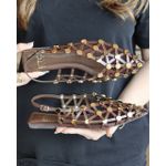SLINGBACK OLÍVIA COURO MARROM E DOURADO