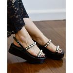 SANDÁLIA FLATFORM PAOLA PRETA COM PÉROLAS