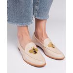 MOCASSIM MARIA ISABEL COURO OFF WHITE ABELHA BORDADA