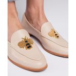 MOCASSIM MARIA ISABEL COURO OFF WHITE ABELHA BORDADA