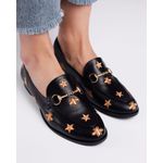 MOCASSIM TEODORA COURO PRETO ABELHAS BORDADAS