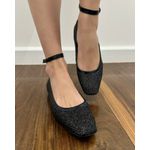 SAPATILHA REBECCA EM GLITTER PRETO COM ACABAMENTO DE COURO