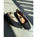 SAPATILHA REBECCA EM GLITTER PRETO COM ACABAMENTO DE COURO
