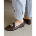 MOCASSIM MARIA ISABEL COURO MARROM BORDADO OLHO GREGO