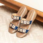 Tamanco Feminino Anatômico em Couro Legítimo - 191042 - Azul Bic AZUL BIC/LIGHT TAN/BRONZE