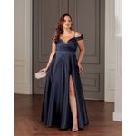 Vestido Longo Plus Size Em Zibeline Ombro A Ombro Azul Marinho