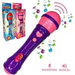 Brinquedo Microfone Infantil Karaokê Som Voz Roxo E Rosa N/a