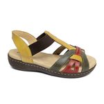 Sandália Anatômica Super Confortável em Couro LegÍtimo - 236 - Oliva / Vermelho / Amarelo OLIVA/VERMELHO/AMARELO