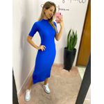 VESTIDO MIDI CANELADO FENDAS AZUL